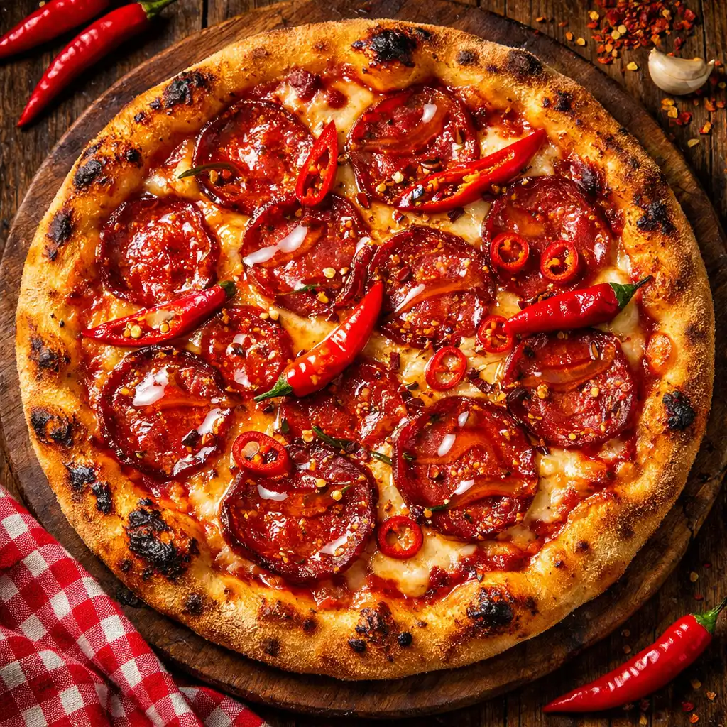 Pizza Diavola z ostrą salami, papryczkami chili i miodem