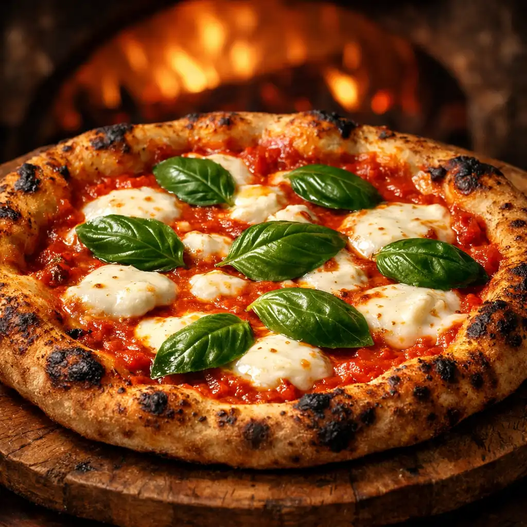 Pizza Margherita z sosem pomidorowym San Marzano, mozzarellą di bufala i bazylią