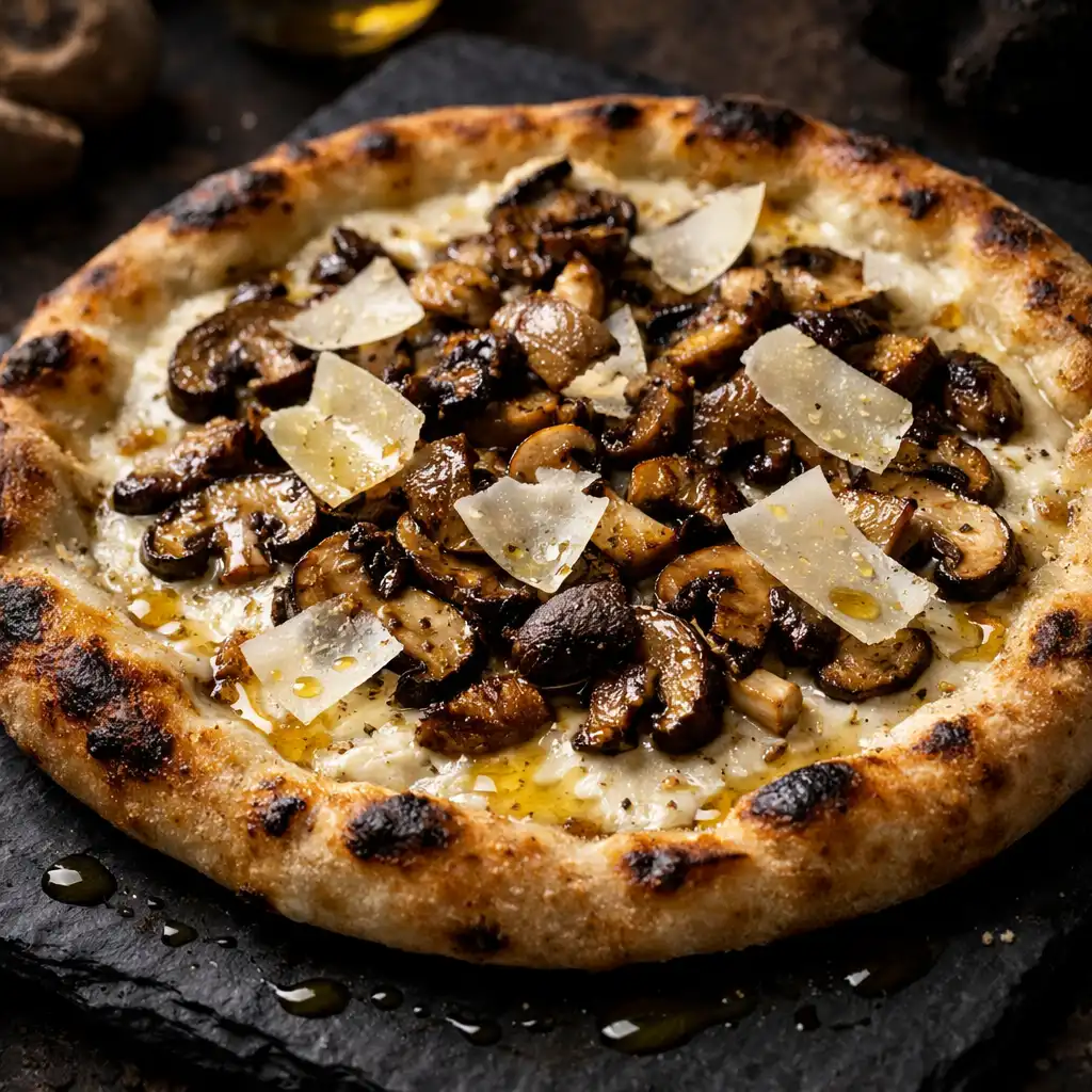 Pizza Tartufo z kremem truflowym, pieczarkami i serem pecorino